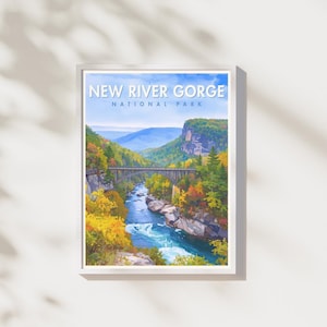 New River Gorge National Park Print | Mountain Bridge Landscape Art | National Park Poster | Digital Download | Printable Wall Art