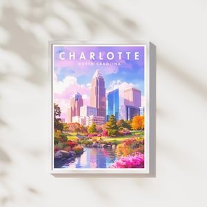 Charlotte NC Print | Downtown Charlotte Wall Art | Watercolor City Poster | Digital Download | Queen City Decor | Printable Artwork