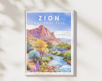 Wydruk z Parku Narodowego Zion | Grafika ścienna z krajobrazem Utah | Plakat z Parkiem Narodowym | Pobieranie cyfrowe | Dekoracja kanionu pustyni | Grafika do druku