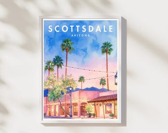Old Town Scottsdale Print | Arizona Wall Art | Watercolor Desert Town Poster | Digital Download | Scottsdale Decor | Printable Artwork