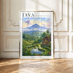 Stampa di Giava, Indonesia / Quadro con tempio di Borobudur / Poster di viaggio di Giava / Opera d'arte di una città indonesiana / Download digitale