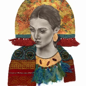 Rivenna. Hand embellished mixed media giclee print.