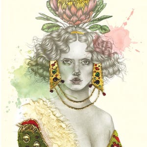 Theodora. Gold accent mixed media giclee print.