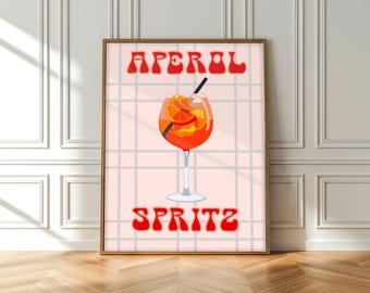 Colorful Aperol Spritz Wall Art | Printable Cocktail Poster | Digital Bar Decor | Modern Minimalist Drink Print for Kitchen or Dining Room