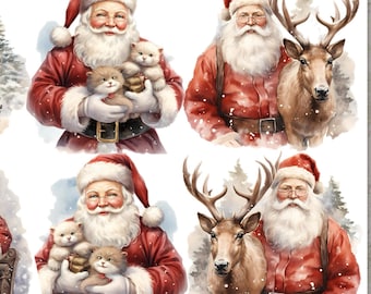 Santa Rice Paper for Decoupage, Christmas Santa On Reindeer, Mulberry, Scrapbooking, Card Making, 1 A4 Sheet
