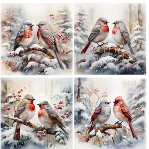 Carta di riso per decoupage, foglio per collage con scene innevate di uccelli invernali, carta velina decorativa di gelso, scrapbooking, diario di scarto, 1 foglio A4