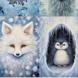Carta di riso per decoupage, scena invernale con animali innevati, creazione di biglietti, scrapbooking, diari di artigianato in carta decorativa, decorazioni fai da te