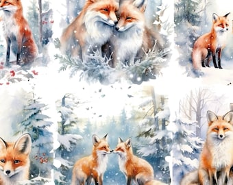 Winter Fox Snow Scene Rice Paper For Decoupage Collage, Scrapbooking, Card Making. Various Paper Types And Sizes Available