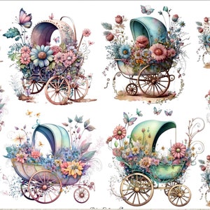 Papel de arroz para decoupage, cochecitos de bebé con flores, fabricación de tarjetas, manualidades con papel decorativo, álbumes de recortes, decoración DIY, diarios