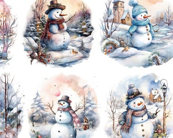 Decorative Rice Paper for Decoupage / Winter Snowman Scenes / Christmas Scrapbooking Ephemera / Card Making / Decorative Paper Crafts