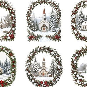 Kerk sneeuwscène rijstpapier voor decoupage collage, kerstcollage, sneeuwscène plakboek kortstondige gebeurtenissen, feestelijke kaarten maken, tijdschriften