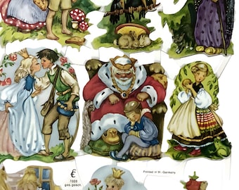Vintage Style Fairytale Die Cut Paper Scraps: German Embossed Lithographs