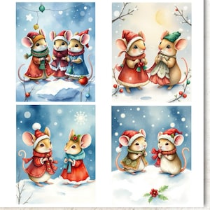 Papel de arroz con escenas de nieve navideñas para decoupage, efímeras de álbumes de recortes con ratones de invierno, manualidades de papel decorativas, técnicas mixtas, diarios