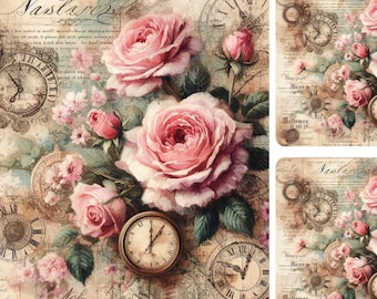 Vintage Rosa Rosen Reispapier: Decoupage, Scrapbooking, Kartenherstellung