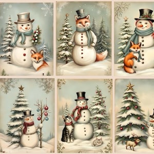 Christmas Rice Paper for Decoupage, Winter Snowmen With Animals, Christmas Card Making, Festive Scrapbooking, Decorative Paper Crafts