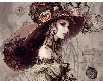 Rice Paper for Decoupage, GothIc Steampunk Woman, Scrapbooking, Card Making.