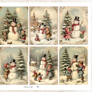 Carta di riso natalizia per decoupage / Scene di pupazzi di neve invernali / Effimere per scrapbooking / Creazione di biglietti / Artigianato decorativo in carta / Decorazioni fai da te