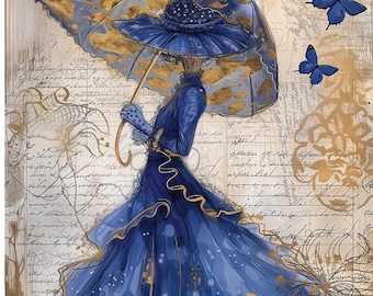 Carta di riso per decoupage / Donna vintage / Tessuto di gelso / Scrapbooking / 1 foglio A4 / 30 g/2
