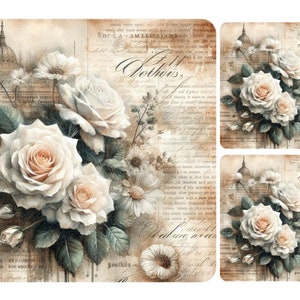 Papier de riz roses blanches pour découpage, scrapbooking, fabrication de cartes, travaux manuels décoratifs en papier, décoration de meubles, carnets