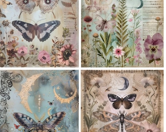 Papel de arroz con mariposas vintage para decoupage: Impresión artística para scrapbooking