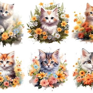 Papier de riz pour découpage, chats en fleurs, scrapbooking, journaux, différents formats et types de papier disponibles.