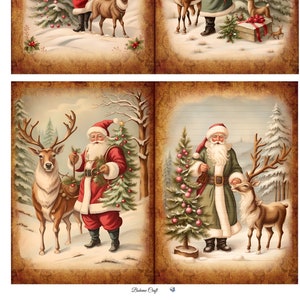 Weihnachtsmann Reispapier für Decoupage, Vintage Weihnachtsmann Und Rentier Collage, Maulbeerbaum, Scrapbooking, Kartenherstellung, 1 A4-Bogen