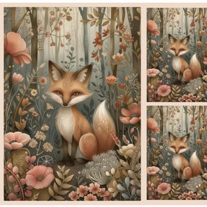 Carta di riso per decoupage, collage di volpi del bosco, creazioni decorative in carta, fai da te di mobili, scrapbooking, creazione di biglietti.