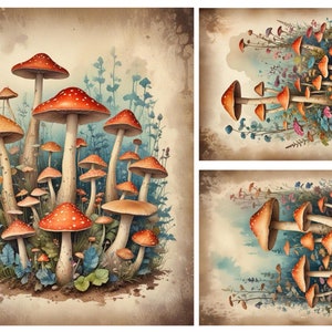 Vintage Toadstool MushroomPapier de riz pour découpage, Fabrication de cartes, Loisirs créatifs en papier, Scrapbooking, Décoration de meubles