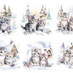 Papier de riz pour découpage, collage, scène de neige d'un chaton, scrapbooking, fabrication de cartes, travaux manuels décoratifs en papier