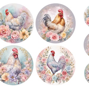 Papel de arroz para decoupage / Gallinas y gallos / Papel de seda morera / Scrapbooking / 1 hoja A4 / 30 g / 2