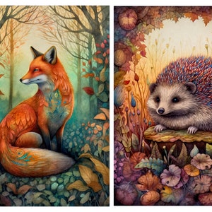 Fox And Hedgehog Rice Paper for Decoupage, Woodland Animals, Art Print, Decorative Paper Crafts, Scrapbooking, Card Making.