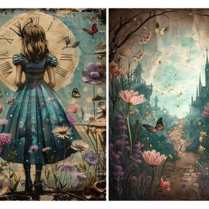 Rice Paper for Decoupage / Fairytale Alice / Mulberry Tissue / Scrapbooking / 1 A4 Sheet / 30gm/2