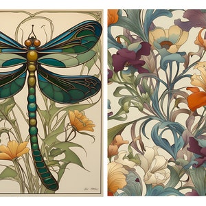 Carta di riso per decoupage, libellula Art Nouveau, carta decorativa, scrapbooking. Creazione di biglietti, diari, stampe artistiche.
