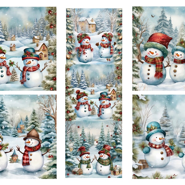 Decorative Rice Paper for Decoupage / Winter Snowman Scenes / Scrapbooking / Card Making / 30gm/2