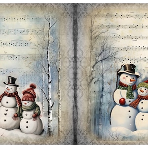 Decorative Rice Paper for Decoupage / Snowman Winter Snowman Journal Scenes  / Scrapbooking / Card Making / 30gm/2