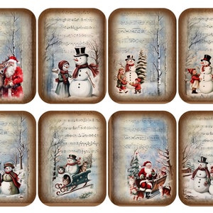 Weihnachtsreispapier für Decoupage, Vintage Winter-Schneemann-Collage, Traditionelle Weihnachtsephemera, Dekoratives Papierhandwerk, DIY Dekor