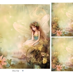 Carta di riso per decoupage / collage di fate acquerello fantasy / velina di gelso / scrapbooking / 1 foglio A4 / 30 g/2