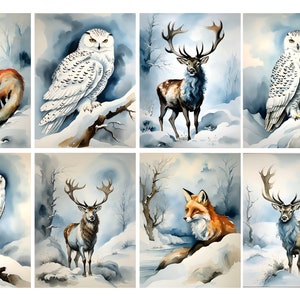 Carta di riso per decoupage, foglio di collage con scene di neve con animali invernali, tessuto di gelso decorativo, scrapbooking, diario spazzatura, 1 foglio A4