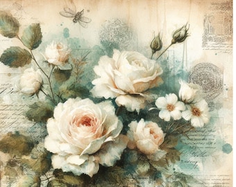 Carta di riso rosa vintage bianca per decoupage, scrapbooking, diari, creazione di biglietti e lavori di carta decorativi