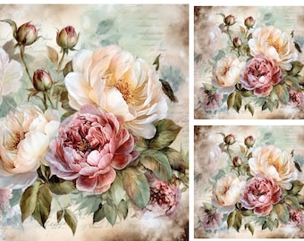 Carta di riso con rose vintage per decoupage, scrapbooking, diari, creazione di biglietti e lavori di carta decorativi