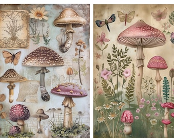 Rice Paper for Decoupage, Fairy Mushroom Collage, Decorative Paper Crafts, Scrapbooking, Card Making.