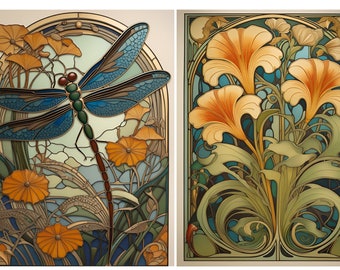 Jugendstil Libelle Reispapier für Decoupage: A4/A5 dekorativer Druck