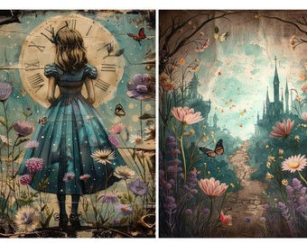 Rice Paper for Decoupage / Fairytale Alice / Mulberry Tissue / Scrapbooking / 1 A4 Sheet / 30gm/2
