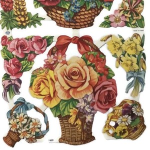Vintage MLP Wykrojniki Tłoczone Skrawki Papieru, Vintage Flower Basket Collage, Dekupaż. Arkusz, Rzadki Przedmiot Kolekcjonerski, MLP 1633, C7