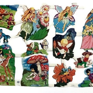 Relieves de chatarra de papel en relieve troquelado vintage, hadas, collage de cuento de hadas, hoja de álbum de recortes, efímera coleccionable, por MLP 1555. No D5