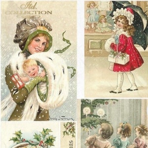 Papier de riz de Noël vintage pour découpage, fabrication de cartes, travaux manuels décoratifs en papier éphémères de scrapbooking, décoration de fête, R0770