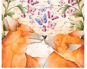 Kissing Foxes Rice Paper A4: Decoupage, Scrapbooking Ephemera
