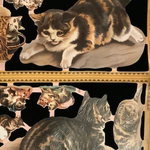 Troqueles de papel de doble hoja para collage de gatos, relieves, gatitos, decoupage, álbumes de recortes victorianos, efímeras, Mamelok, Inglaterra, A122