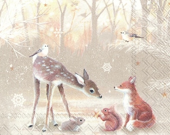 Napkins deer and owl 20 piece of tissue paper 33x33 cm