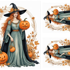 Halloween Witch With Pumpkins Rice Paper for Decoupage, Scrapbooking, Card Making, Decorative Paper Crafts, Pagan Decor